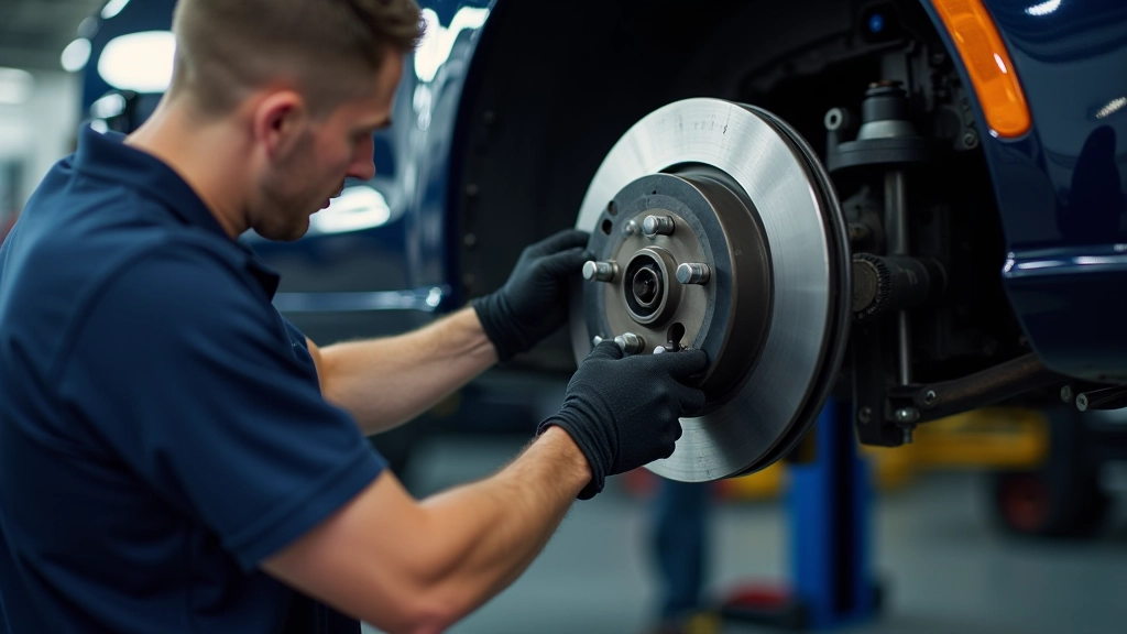 Brake inspection showing brake pads and rotors on vehicle wheel assembly