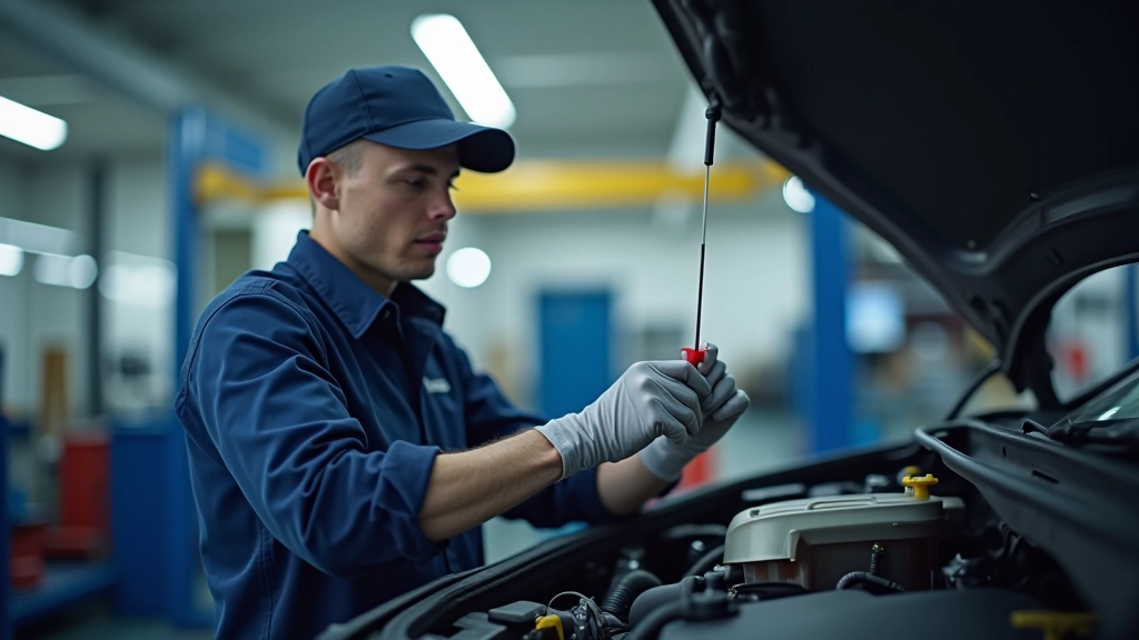Mechanic performing oil change service on vehicle